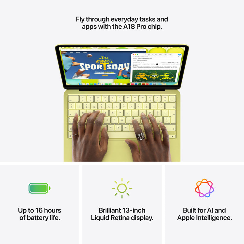 13-inch MacBook Neo: Apple A18 Pro chip with 6‑core CPU and 5‑core GPU, Magic Keyboard with Touch ID, 512GB SSD - Indigo - iSTYLE.bg