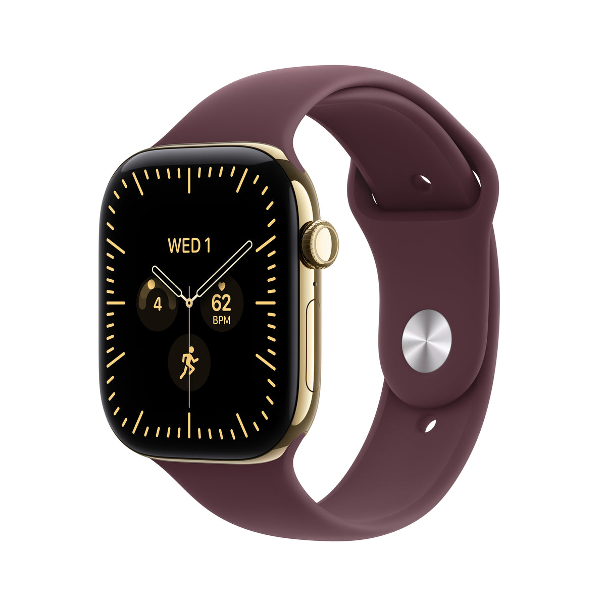 Apple Watch Series 12 GPS + Cellular 46mm Radiant Gold Titanium Case with Burgundy Sport Band - S/M - iSTYLE.bg