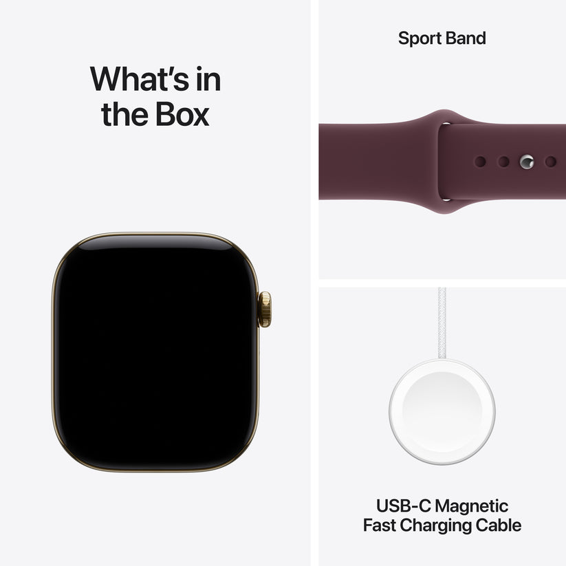 Apple Watch Series 12 GPS + Cellular 46mm Radiant Gold Titanium Case with Burgundy Sport Band - S/M - iSTYLE.bg