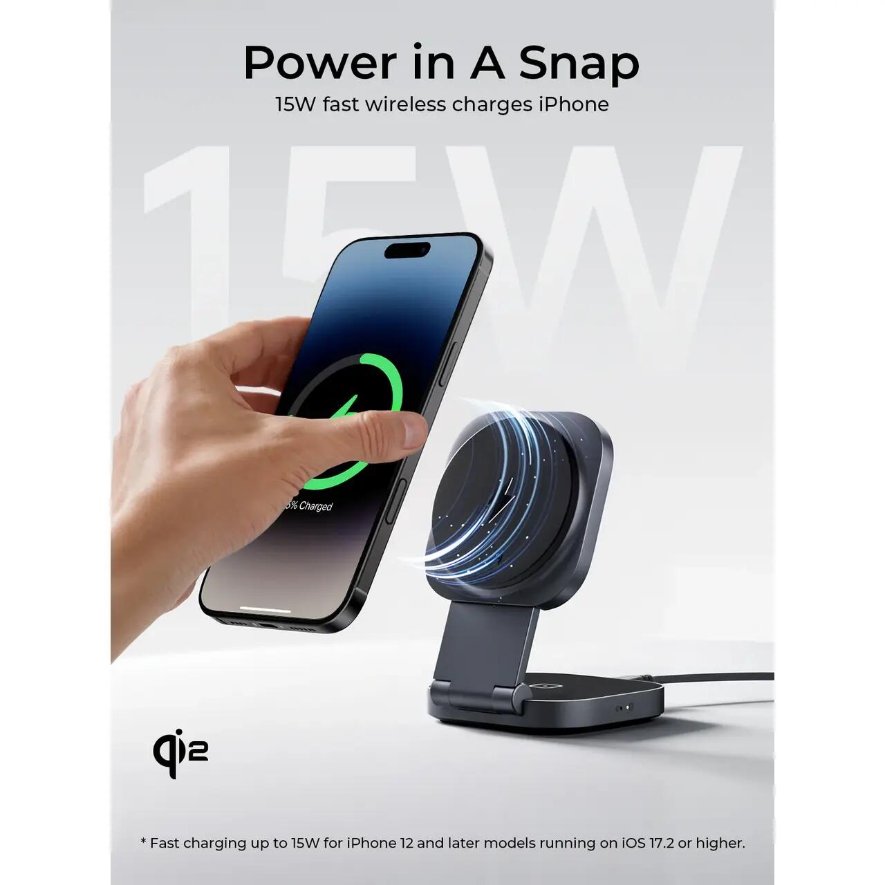 AUKEY MagFusion L 2-in-1 Foldable Qi2 Magnetic Fast Wireless Charging Station