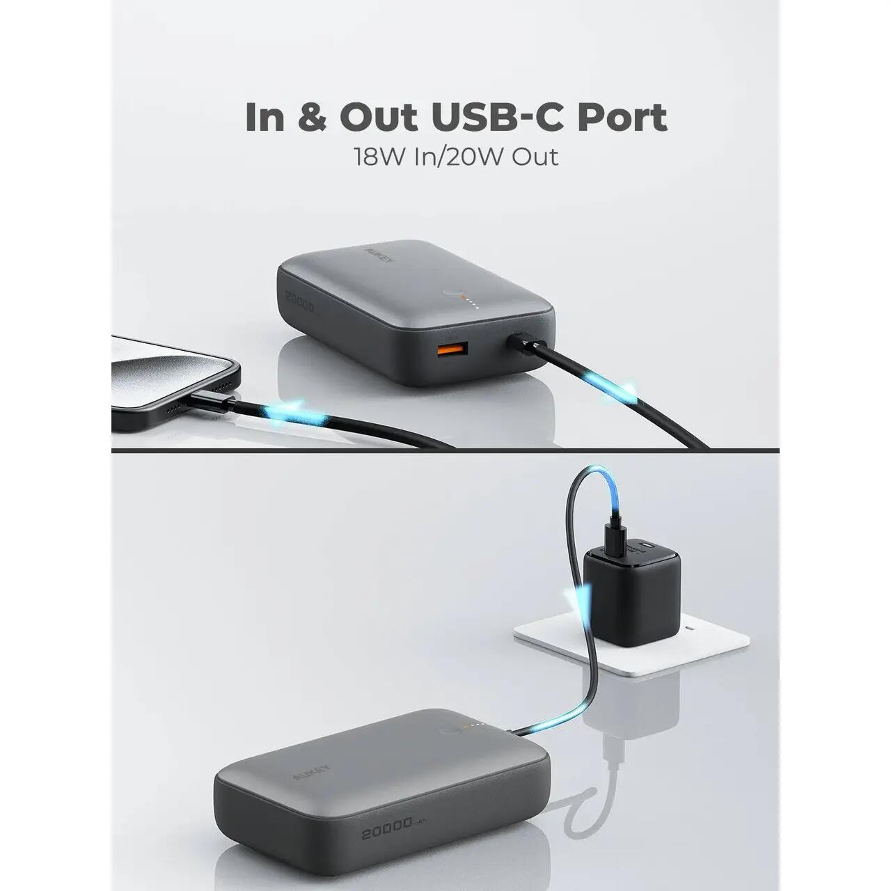 AUKEY PB-Y57 20000mAh 22.5W 1A1C with C-C30CM data cable Storm Gray - iSTYLE BG