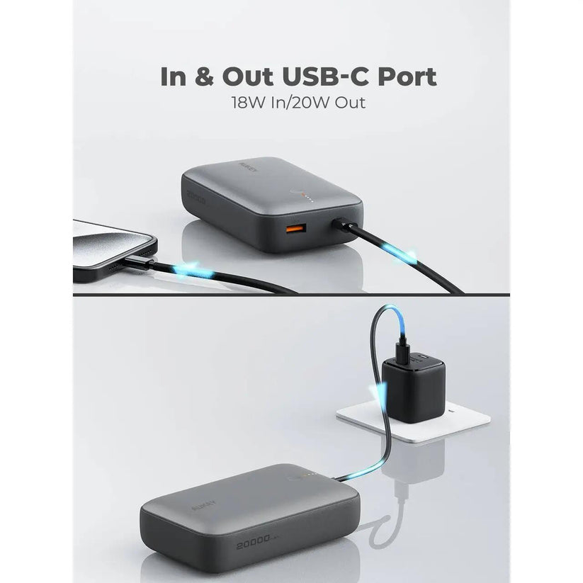 AUKEY PB-Y57 20000mAh 22.5W 1A1C with C-C30CM data cable Storm Gray - iSTYLE BG