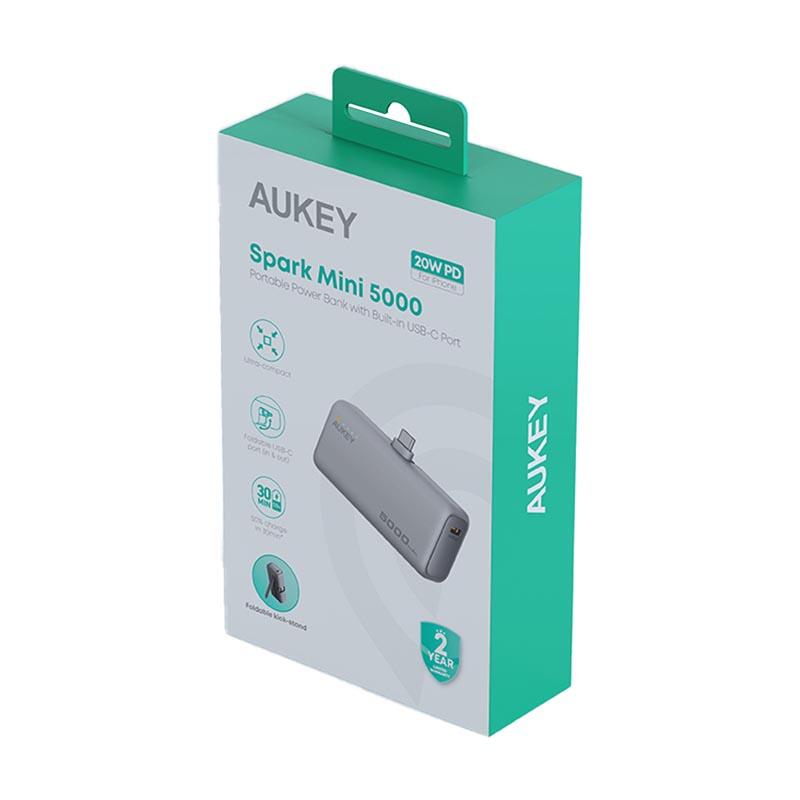 AUKEY Spark Mini 22.5W 5000mAh PD Power Bank With Built-in USB C Port Frost White - iSTYLE BG
