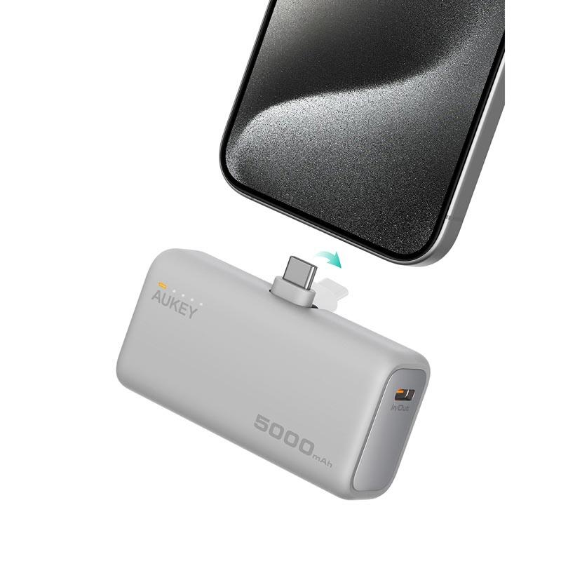 AUKEY Spark Mini 22.5W 5000mAh PD Power Bank With Built-in USB C Port Frost White - iSTYLE BG