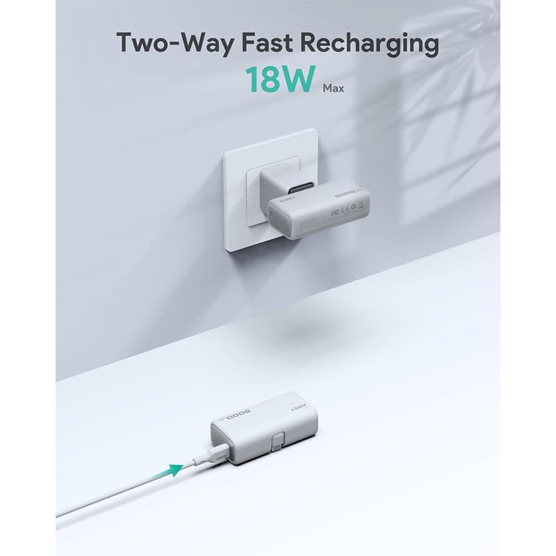 AUKEY Spark Mini 22.5W 5000mAh PD Power Bank With Built-in USB C Port Frost White - iSTYLE BG