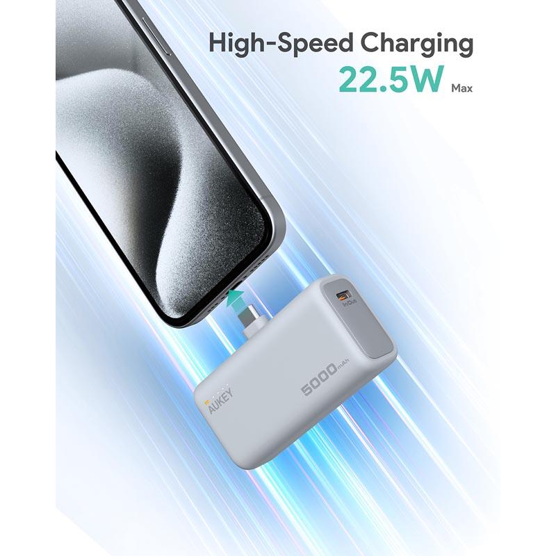 AUKEY Spark Mini 22.5W 5000mAh PD Power Bank With Built-in USB C Port Frost White - iSTYLE BG
