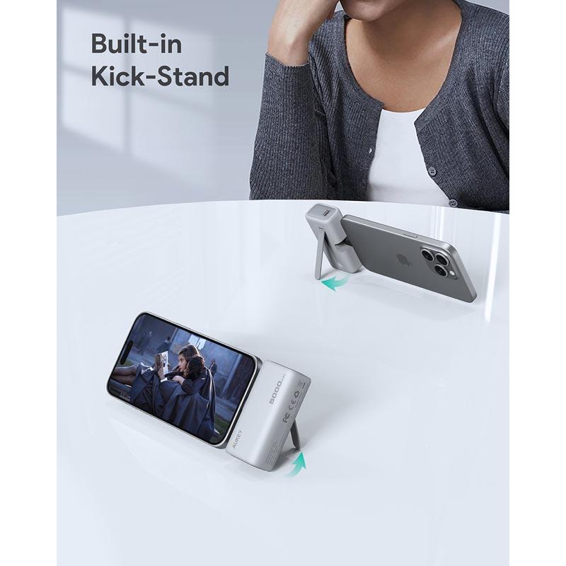 AUKEY Spark Mini 22.5W 5000mAh PD Power Bank With Built-in USB C Port Frost White - iSTYLE BG