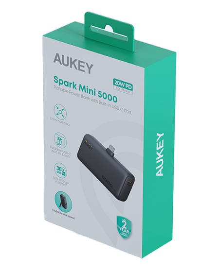 AUKEY Spark Mini 22.5W 5000mAh PD Power Bank With Built-in USB C Port Gray - iSTYLE BG