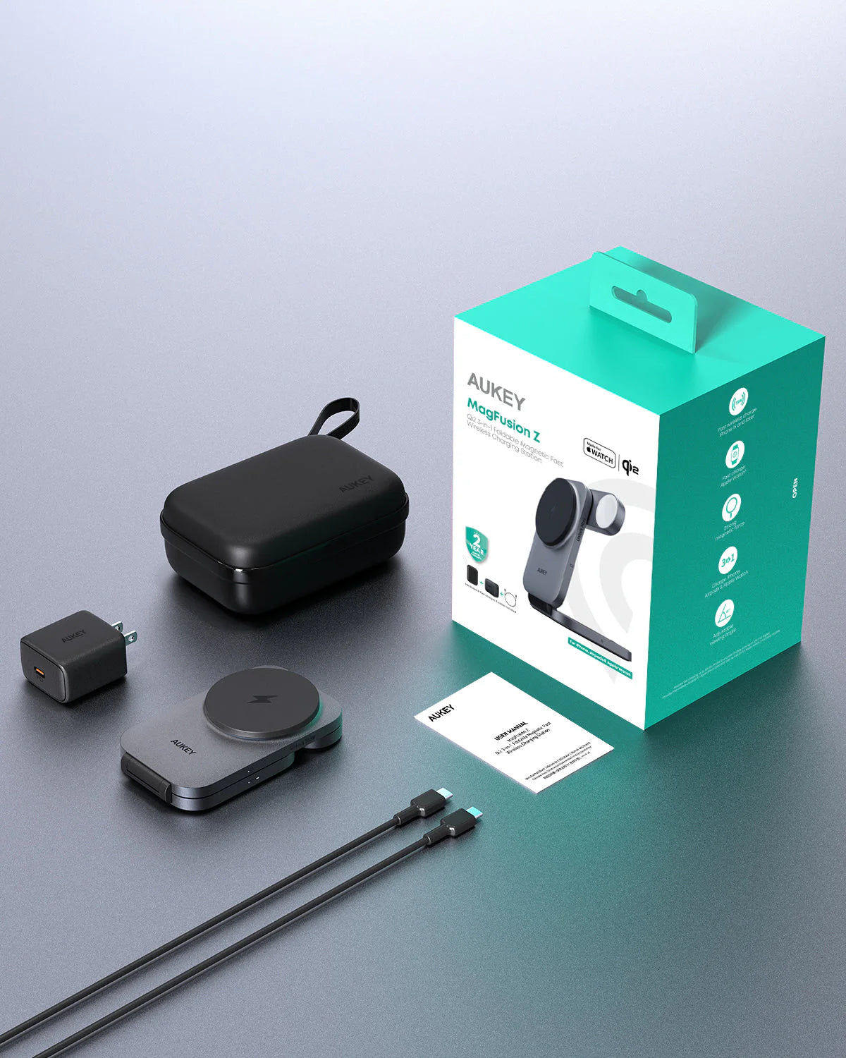 Зарядна станция от AUKEY MagFusion Z Qi2 3 в 1