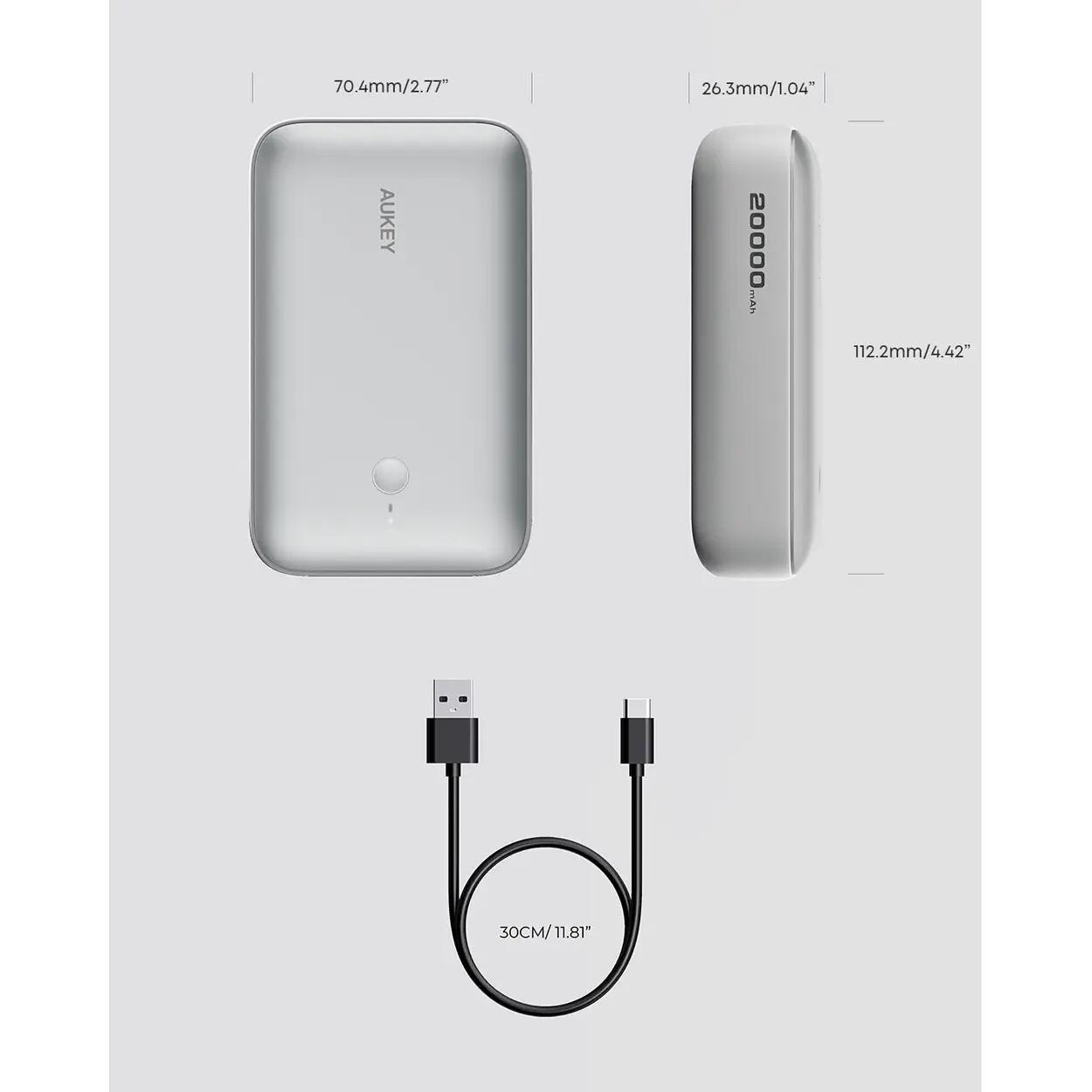 AUKEY Spark Mini 20000mAh Fast Charging Power Bank Frost White