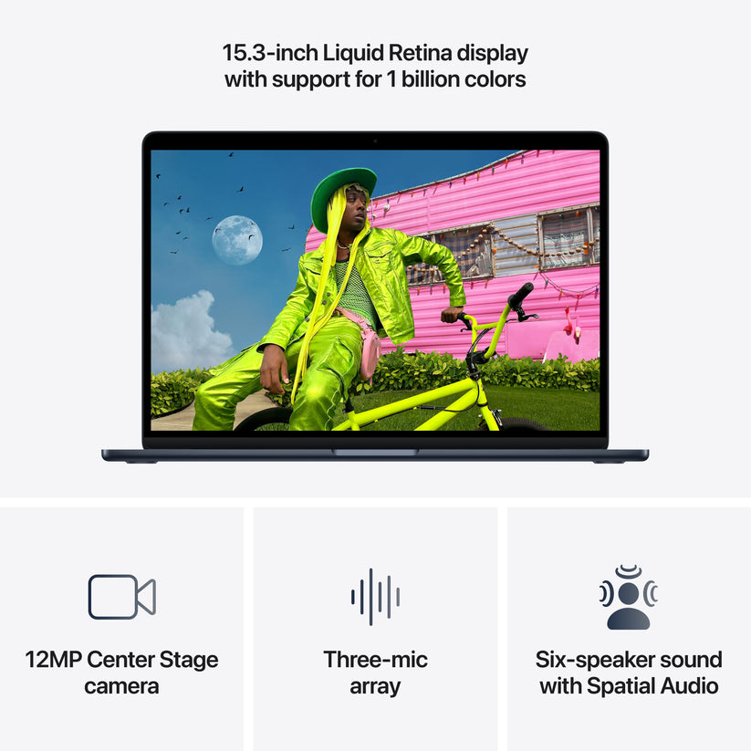 15-инчов MacBook Air:Apple M5 чип с 10-ядрен CPU и 10-ядрен GPU, 2TB SSD, 32GB RAM, International English - Midnight CTO