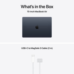 15-инчов MacBook Air:Apple M5 чип с 10-ядрен CPU и 10-ядрен GPU, 512GB SSD, 24GB RAM, International English - Midnight CTO