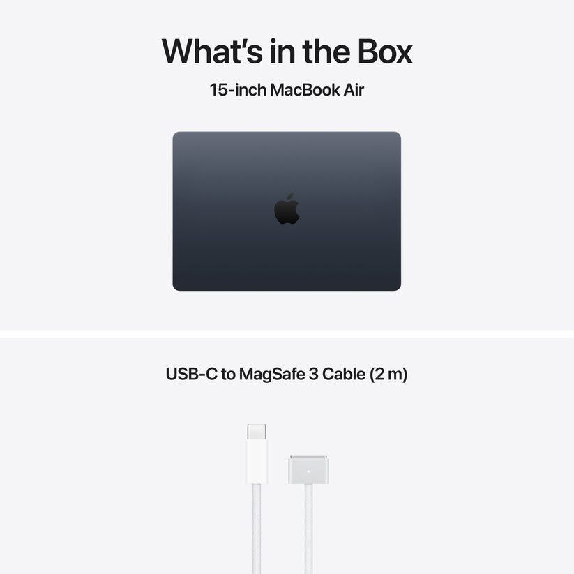 15-инчов MacBook Air:Apple M5 чип с 10-ядрен CPU и 10-ядрен GPU, 512GB SSD, 24GB RAM, International English - Midnight CTO