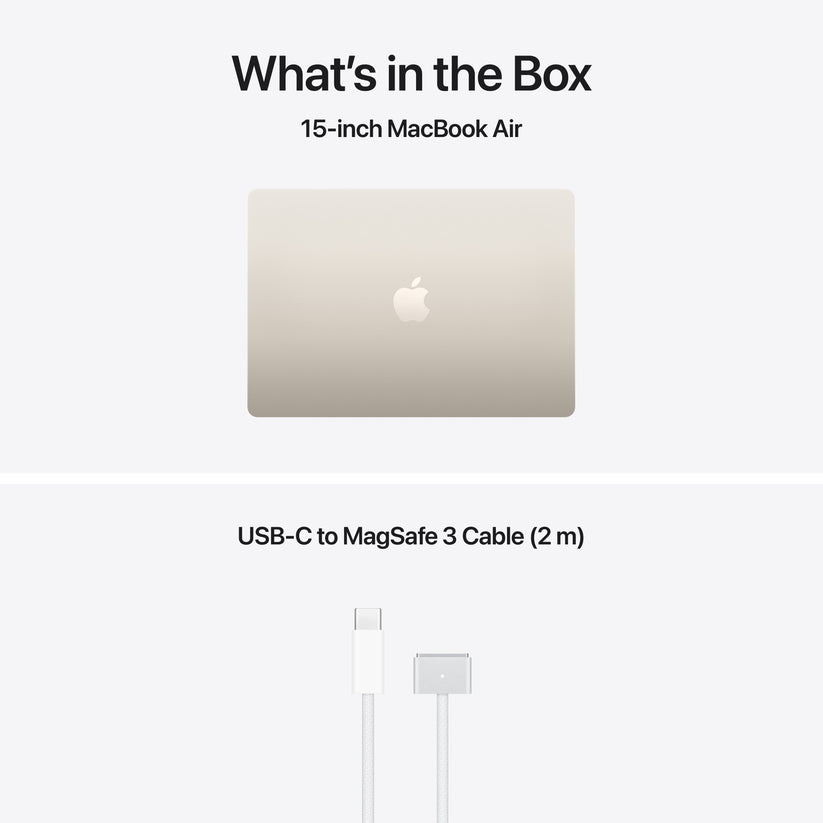 15-инчов MacBook Air:Apple M5 чип с 10-ядрен CPU и 10-ядрен GPU, 2TB SSD, 16GB RAM, International English - Starlight CTO