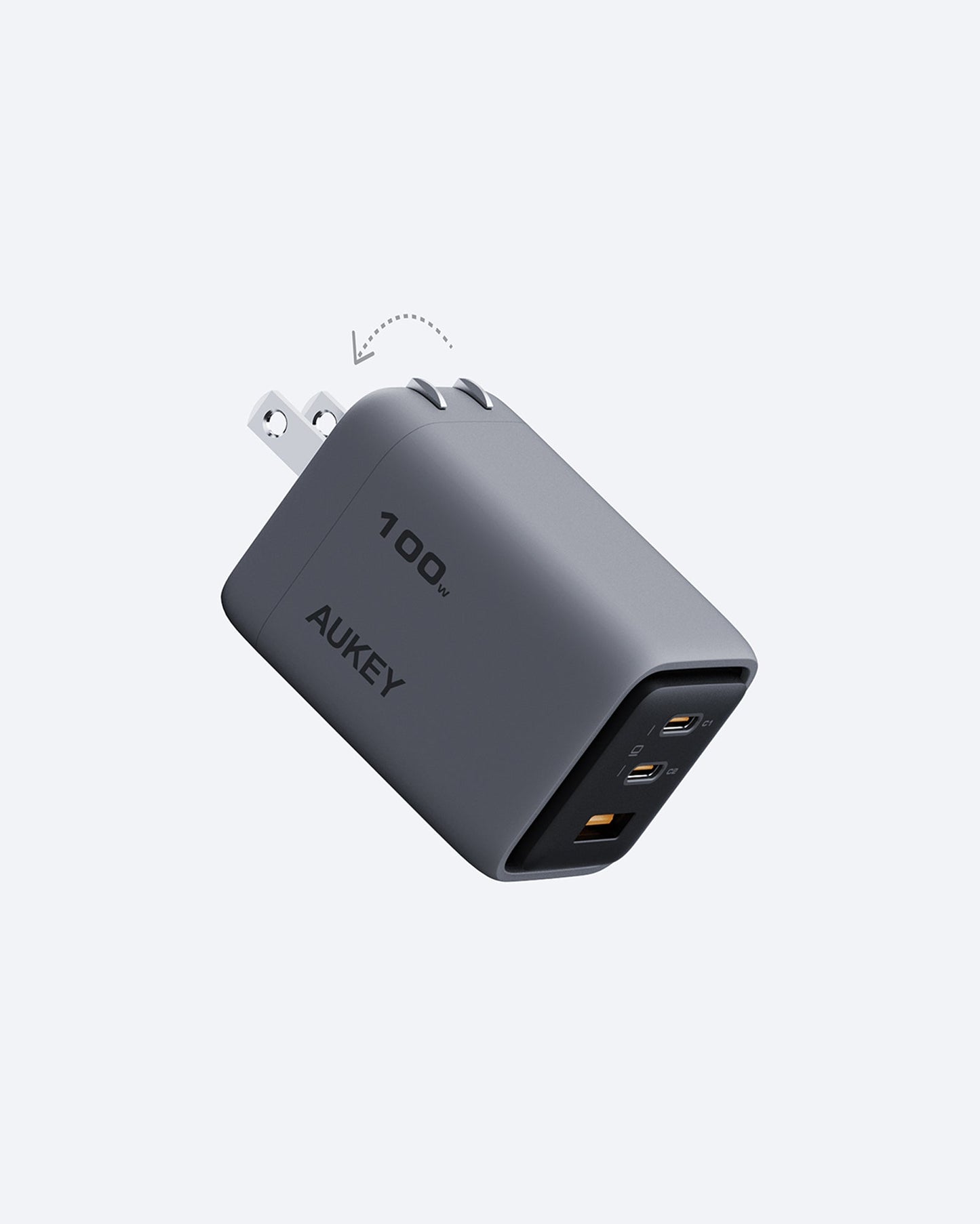 AUKEY Comet Mix 3 100W PD 3-Port GaN Wall Charger with PPS for Laptop & Mobile Gray