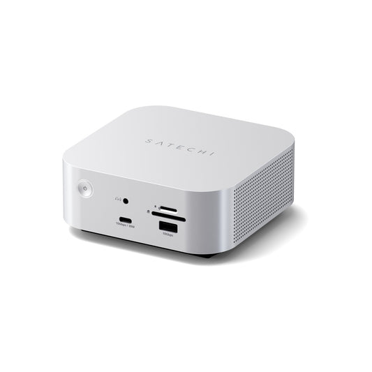 Satechi Thunderbolt 5 докинг станция CubeDock със SSD enclosure, 140W захранване, 2.5Gb Ethernet и SD/microSD четец от Satechi – сребриста