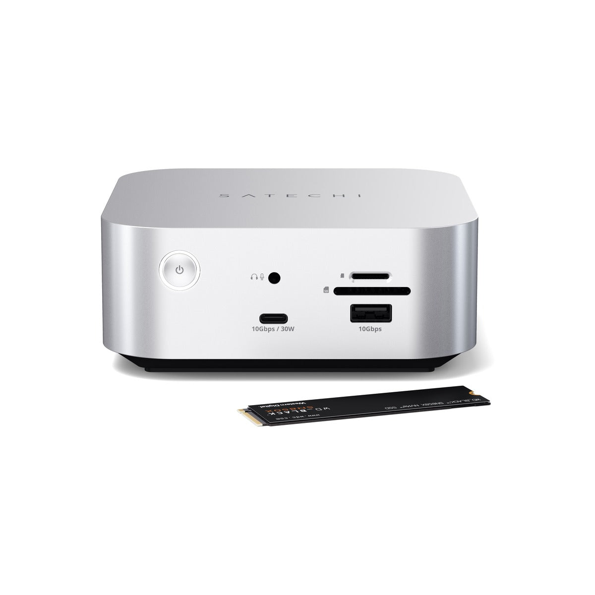 Satechi Thunderbolt 5 докинг станция CubeDock със SSD enclosure, 140W захранване, 2.5Gb Ethernet и SD/microSD четец от Satechi – сребриста