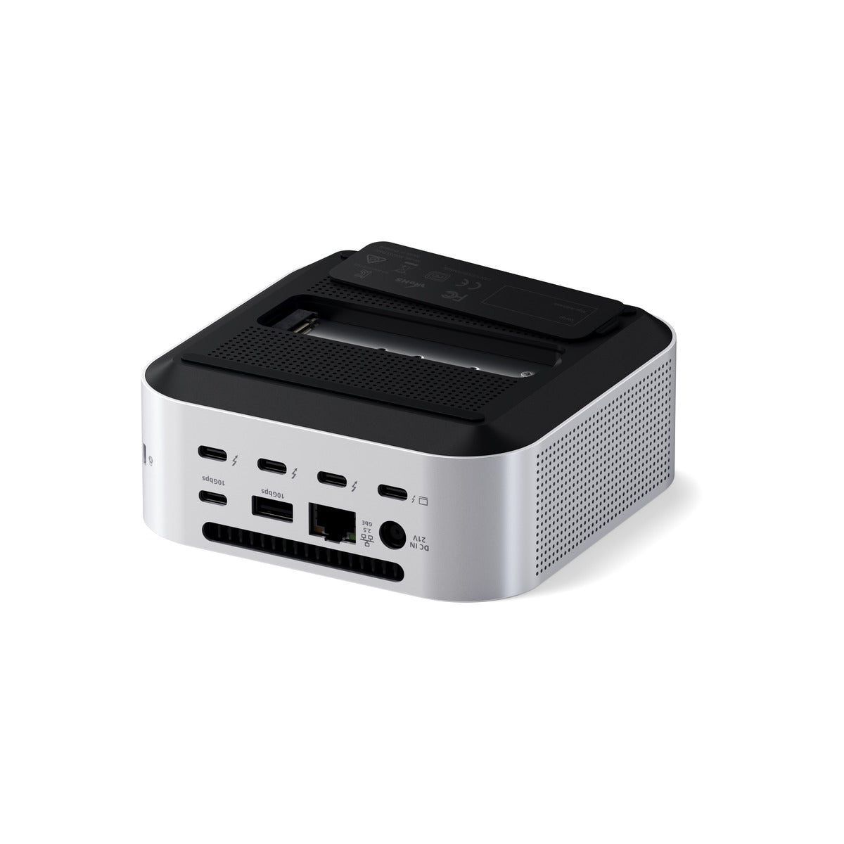Satechi Thunderbolt 5 докинг станция CubeDock със SSD enclosure, 140W захранване, 2.5Gb Ethernet и SD/microSD четец от Satechi – сребриста