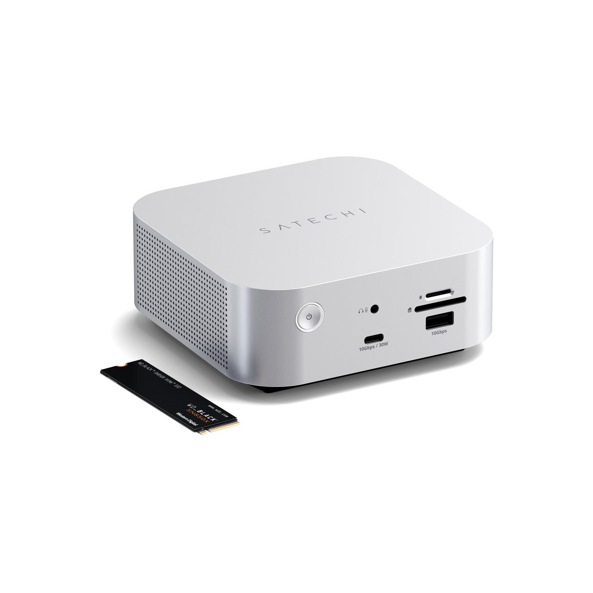 Satechi Thunderbolt 5 докинг станция CubeDock със SSD enclosure, 140W захранване, 2.5Gb Ethernet и SD/microSD четец от Satechi – сребриста