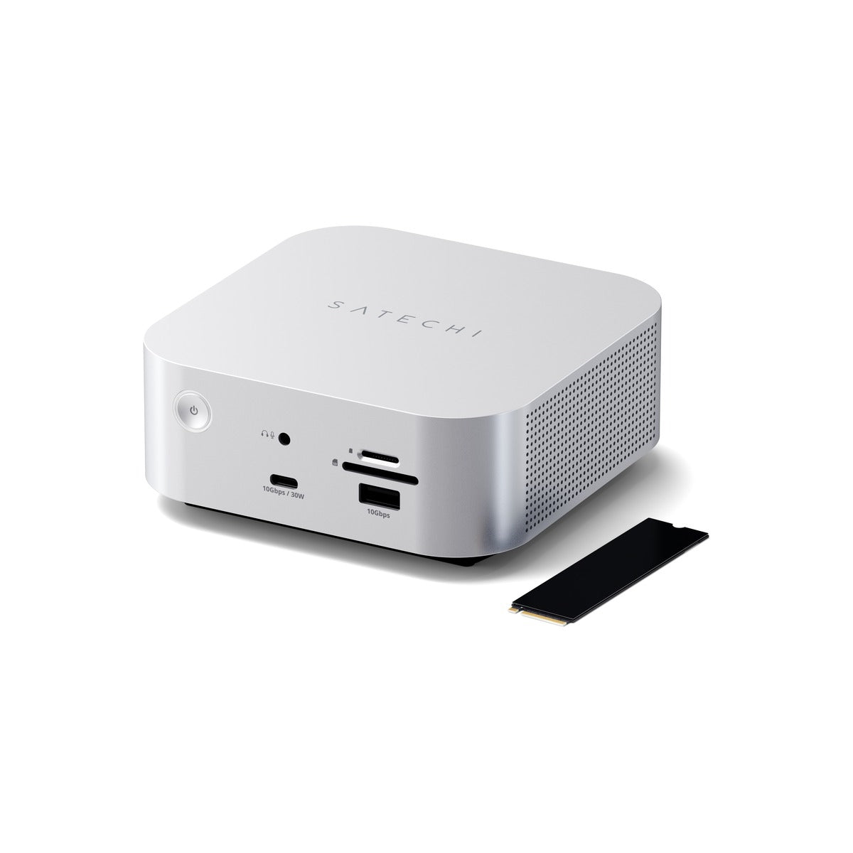 Satechi Thunderbolt 5 докинг станция CubeDock със SSD enclosure, 140W захранване, 2.5Gb Ethernet и SD/microSD четец от Satechi – сребриста