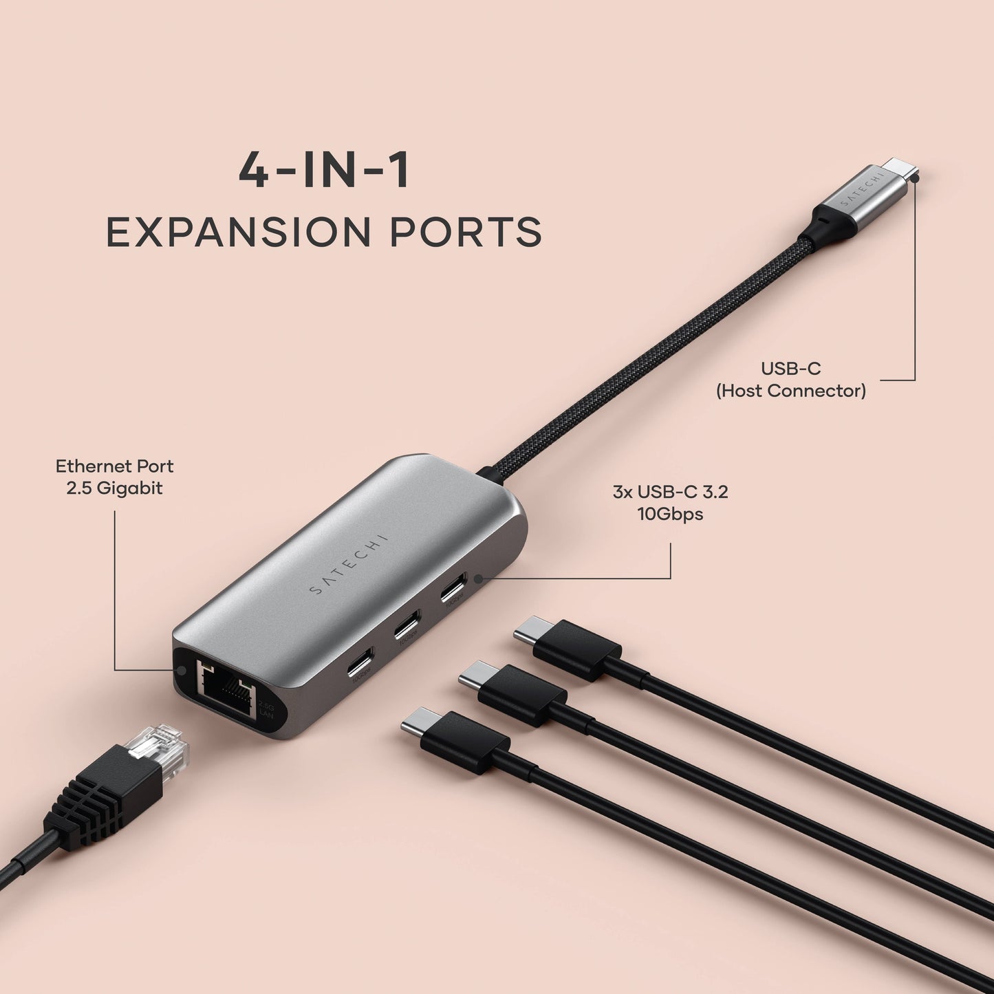 Satechi 4-in-1 USB-C Hub with 2.5 Gigabit Ethernet - Space Gray