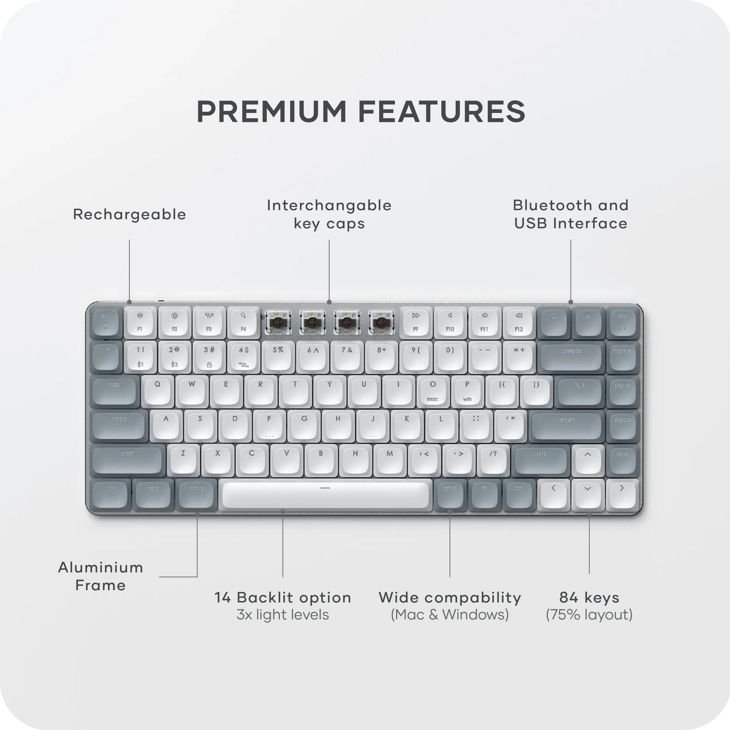 Satechi SM1 Slim Mechanical Backlit Bluetooth Keyboard - Grey/White