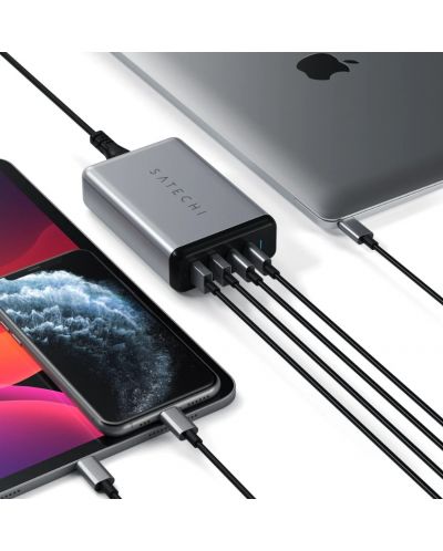 Satechi 75W Dual Type-C PD Travel Charger (2x USB-A,1x USB-C PD 18W,1x USB-C PD 60W) - Space Grey