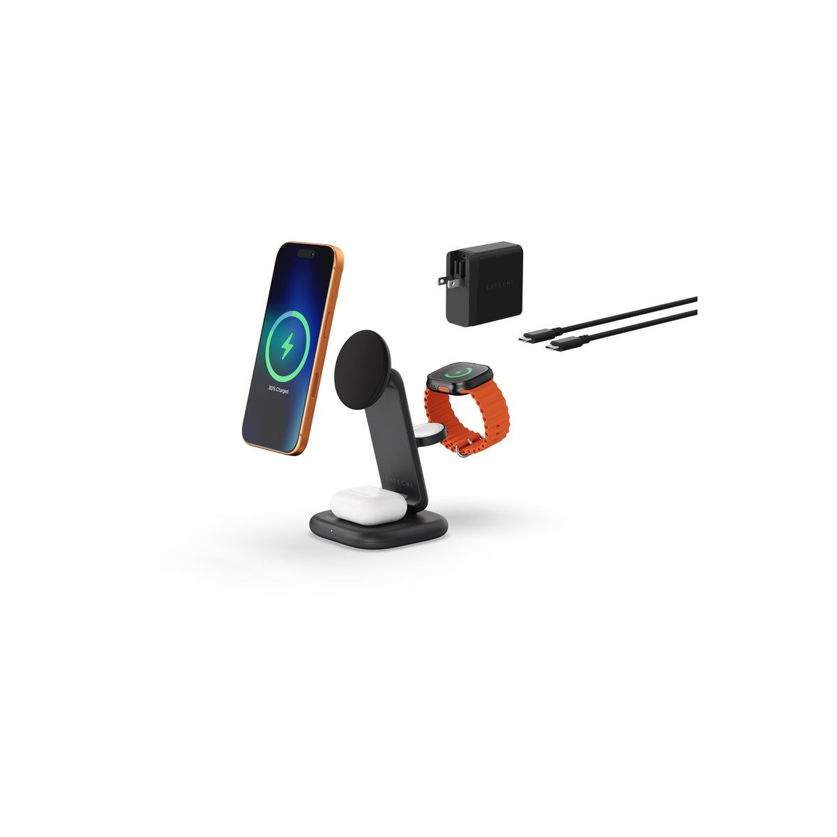 Satechi 3-in-1 Foldable Qi2 25W Wireless Charging Stand - Space Black