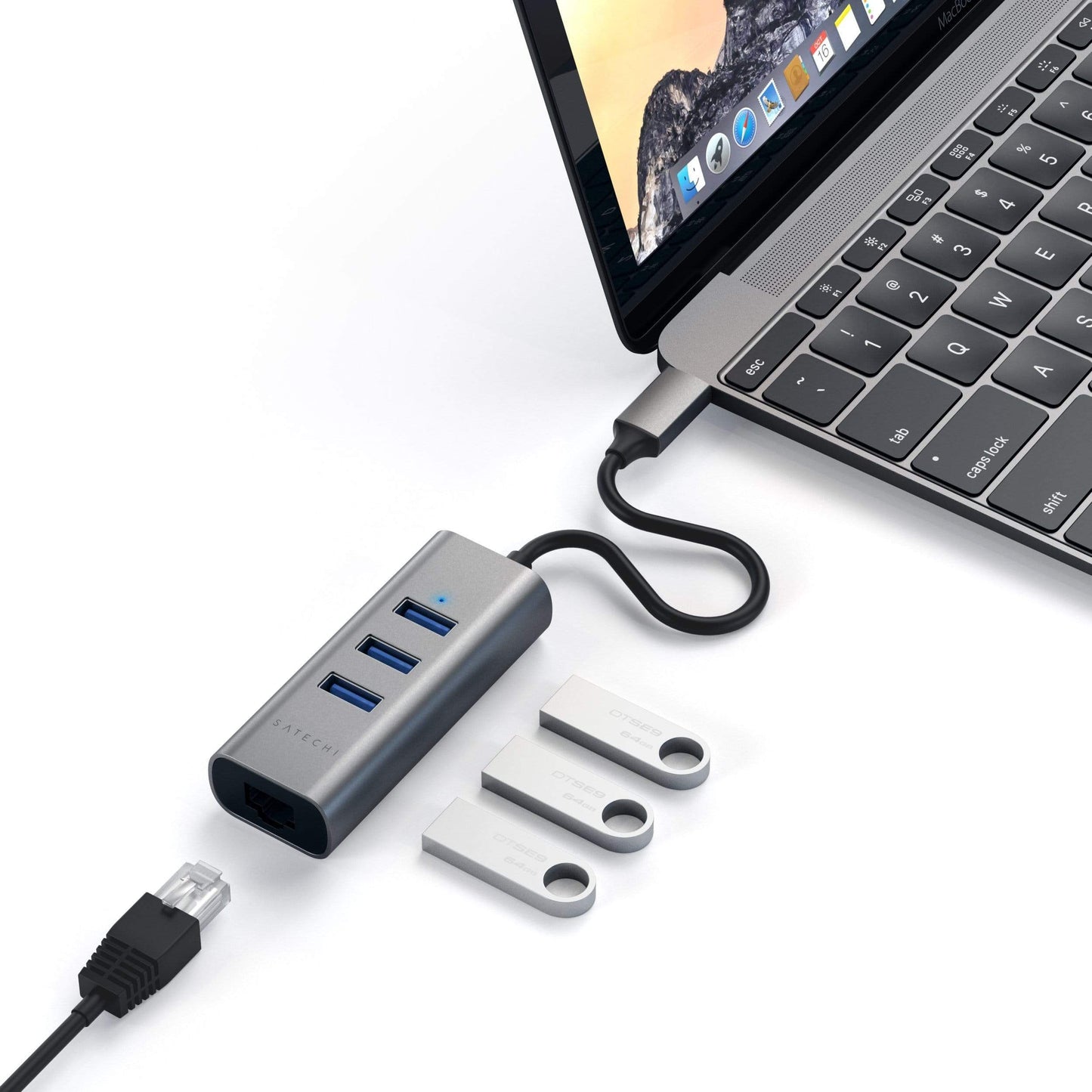 Satechi Aluminium Type-C Hub (3x USB 3.0,Ethernet) - Space Grey