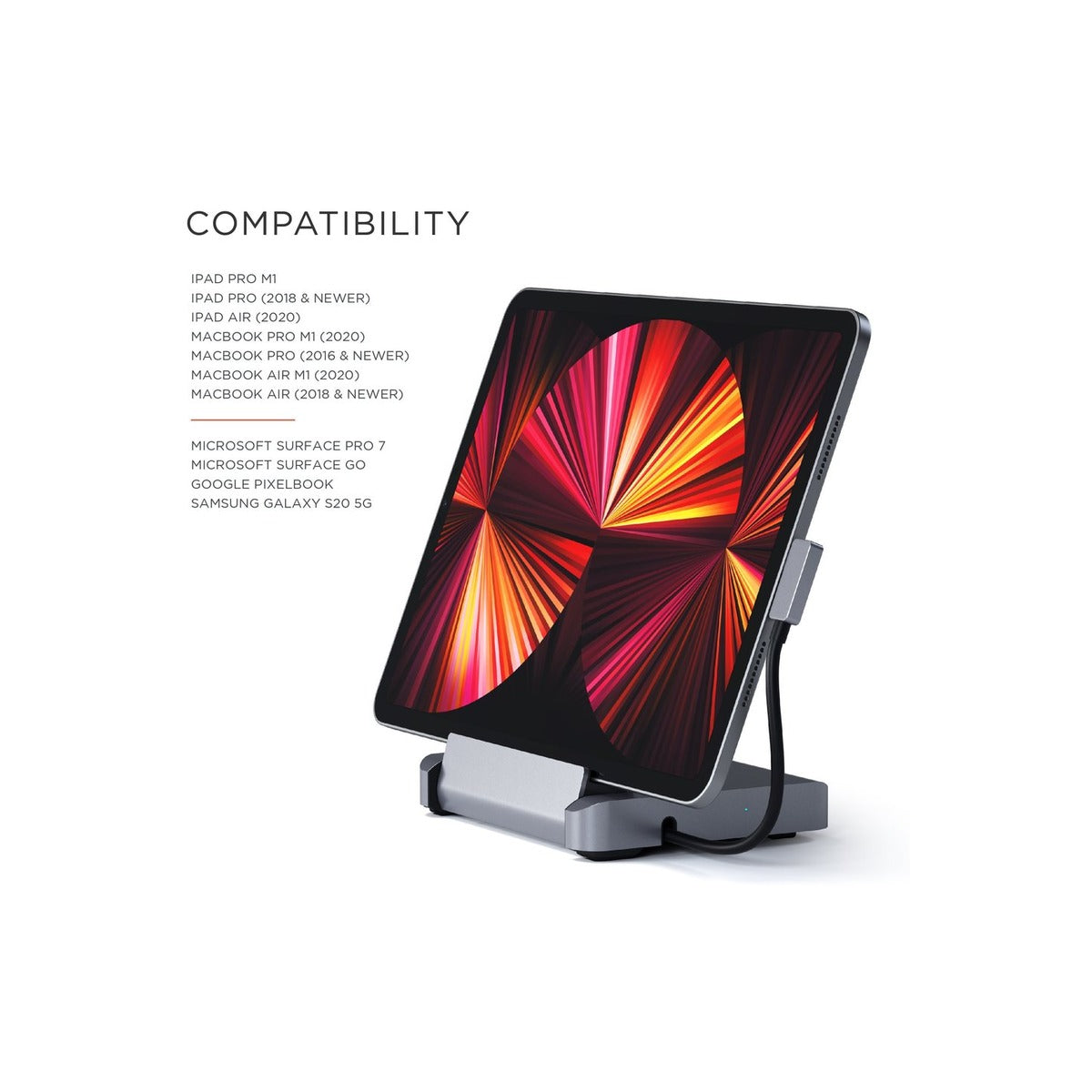 Satechi Aluminium Stand & Hub for iPad Pro (USB-C PD up to 60W,4K HDMI(60Hz),USB-A,SDcard, audio 3.5mm ) - Space Grey