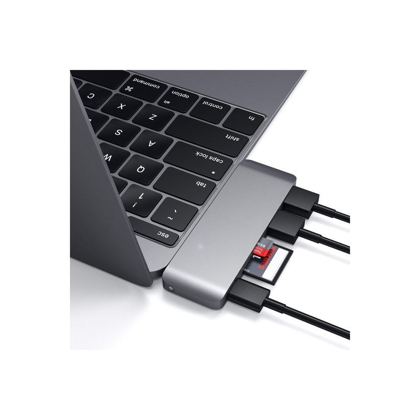 Satechi Aluminium Type-C Passthrough USB Hub (3x USB 3.0,MicroSD) - Space Grey - iSTYLE.bg