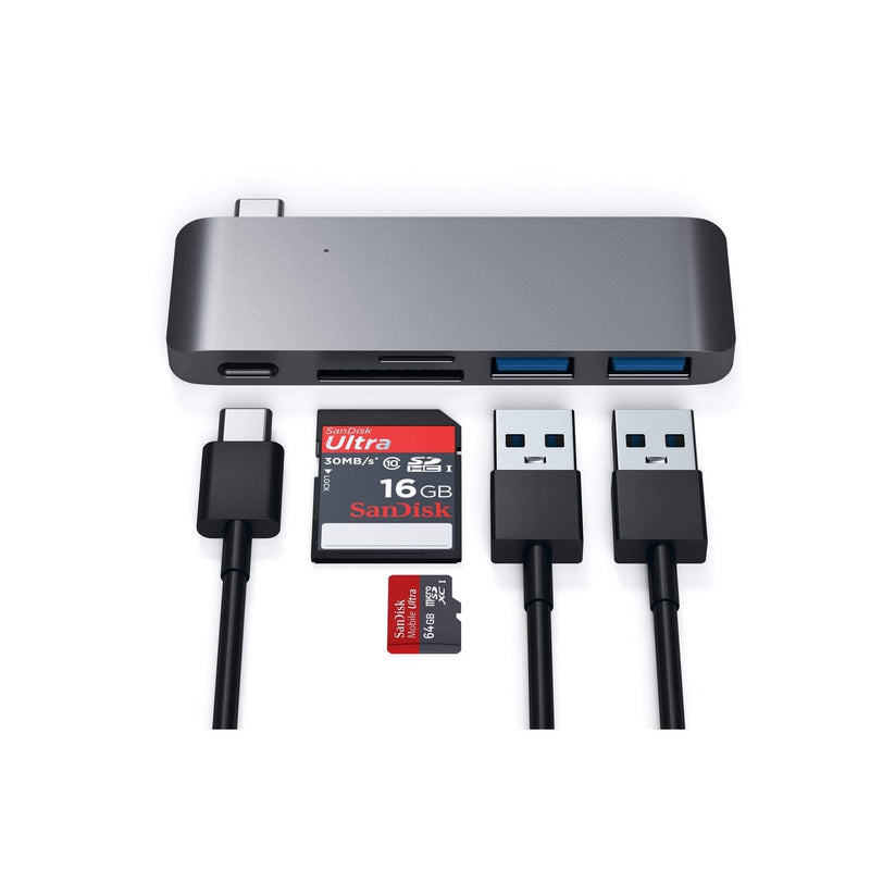 Satechi Aluminium Type-C Passthrough USB Hub (3x USB 3.0,MicroSD) - Space Grey - iSTYLE.bg