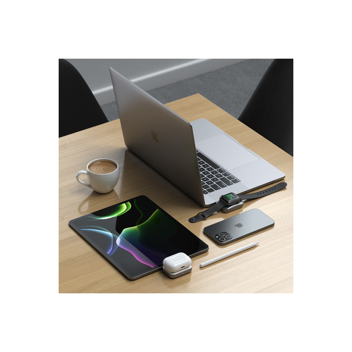 Satechi USB-C 2 in 1 Wireless charging dock for Apple watch and Airpods - Silver