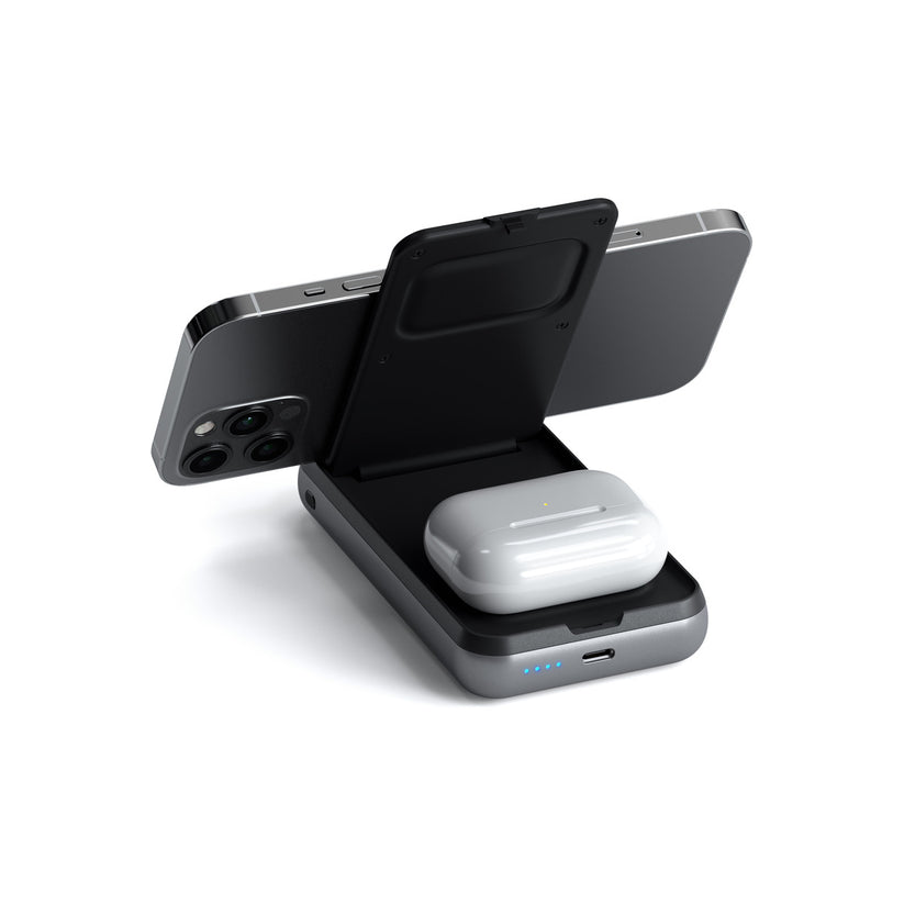 Satechi Duo Wireless Charger Power Bank Stand 10000 mAh Stand (Powerbank based for iPhone & Airpods) - Space Grey - iSTYLE.bg