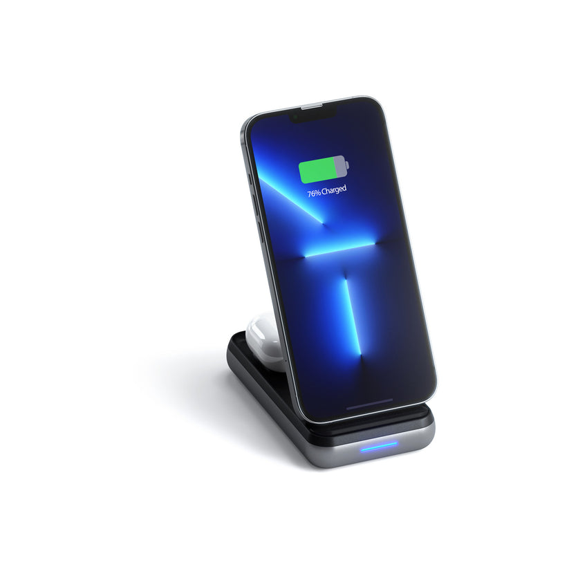 Satechi Duo Wireless Charger Power Bank Stand 10000 mAh Stand (Powerbank based for iPhone & Airpods) - Space Grey - iSTYLE.bg