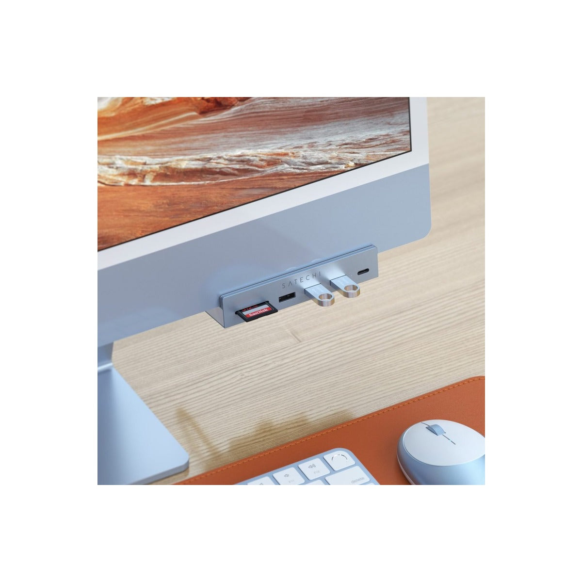Satechi USB-C Clamp Hub iMac 24inch (2021) / (1x USB-C up to 5 Gbps,3x USB-A 3.0 up to 5 Gbps, inc. Apple S.Drive Micro/SD) - Blue