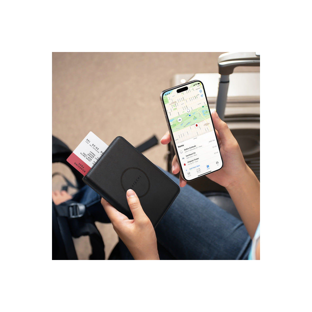 Satechi Vegan-Leather Passport Cover w Find My - Black