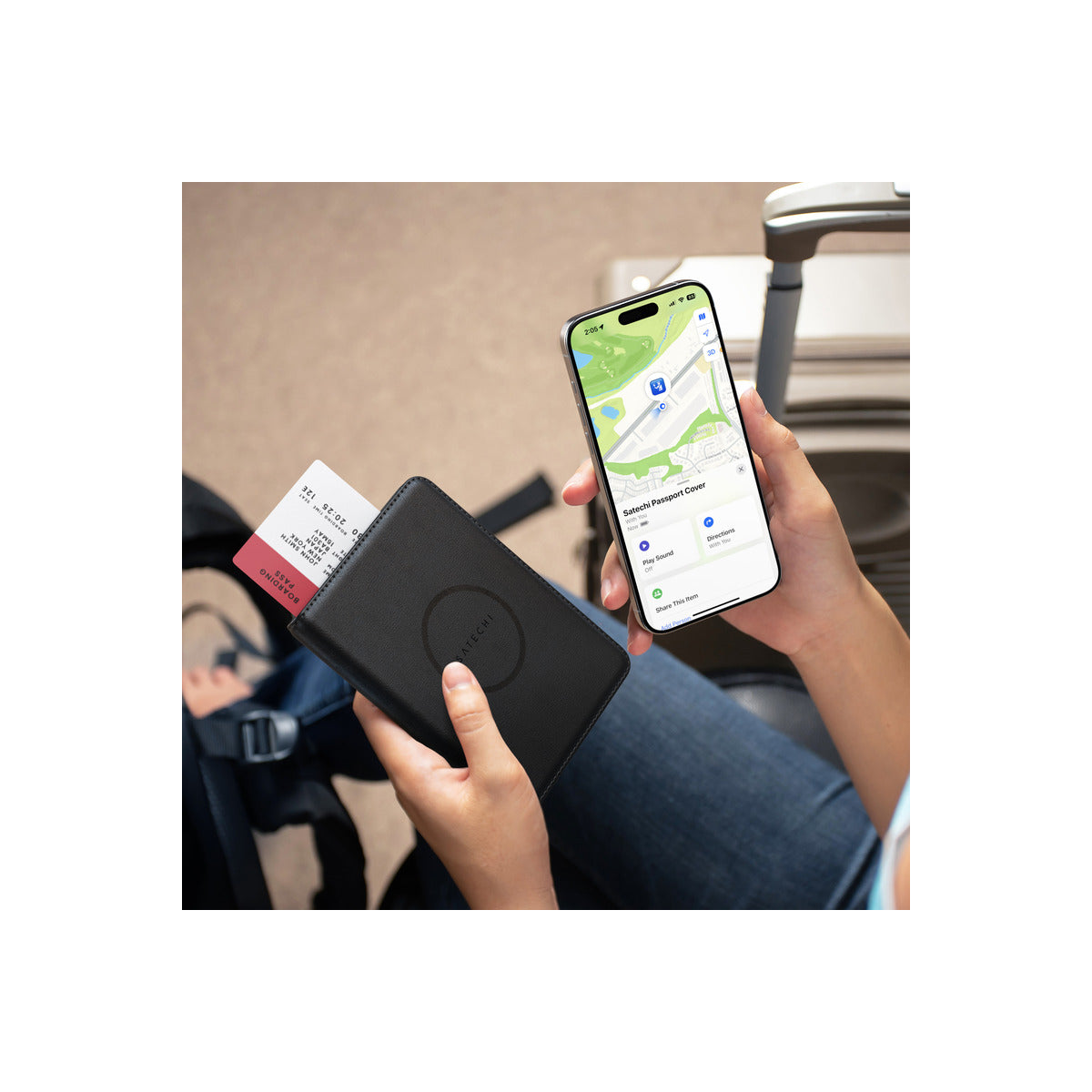 Satechi Vegan-Leather Passport Cover w Find My - Black
