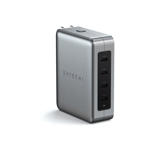 Satechi Travel Chrager 145W USB-C 4-Port (4x USB-C PD, UK-EU-AU-US adapte & mesh bag inc.) - Space Grey