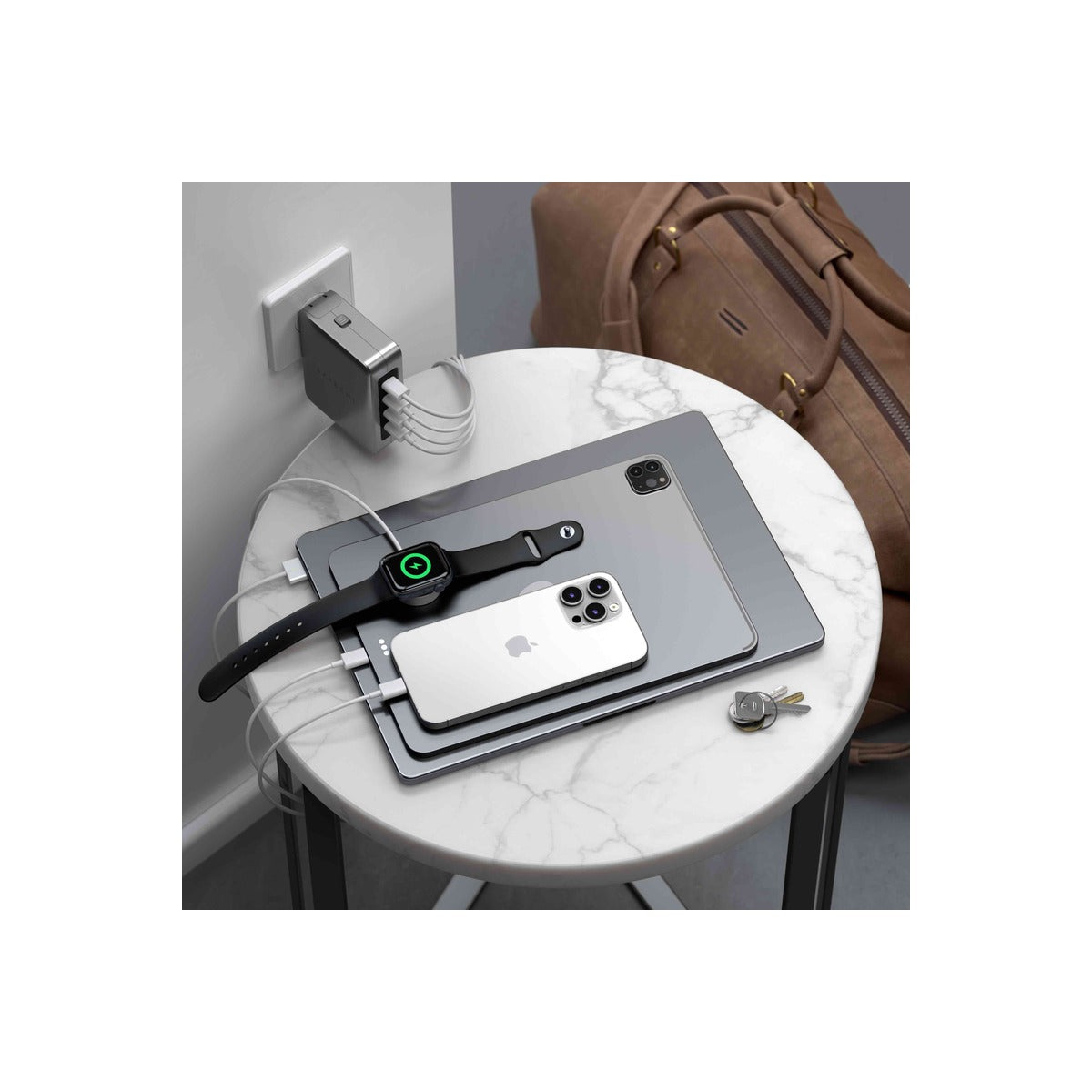Satechi Travel Chrager 145W USB-C 4-Port (4x USB-C PD, UK-EU-AU-US adapte & mesh bag inc.) - Space Grey