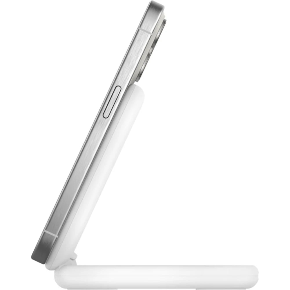 Зарядна стойка със зарядно и кабел от Belkin - BOOSTCHARGE Qi2 - Бяла