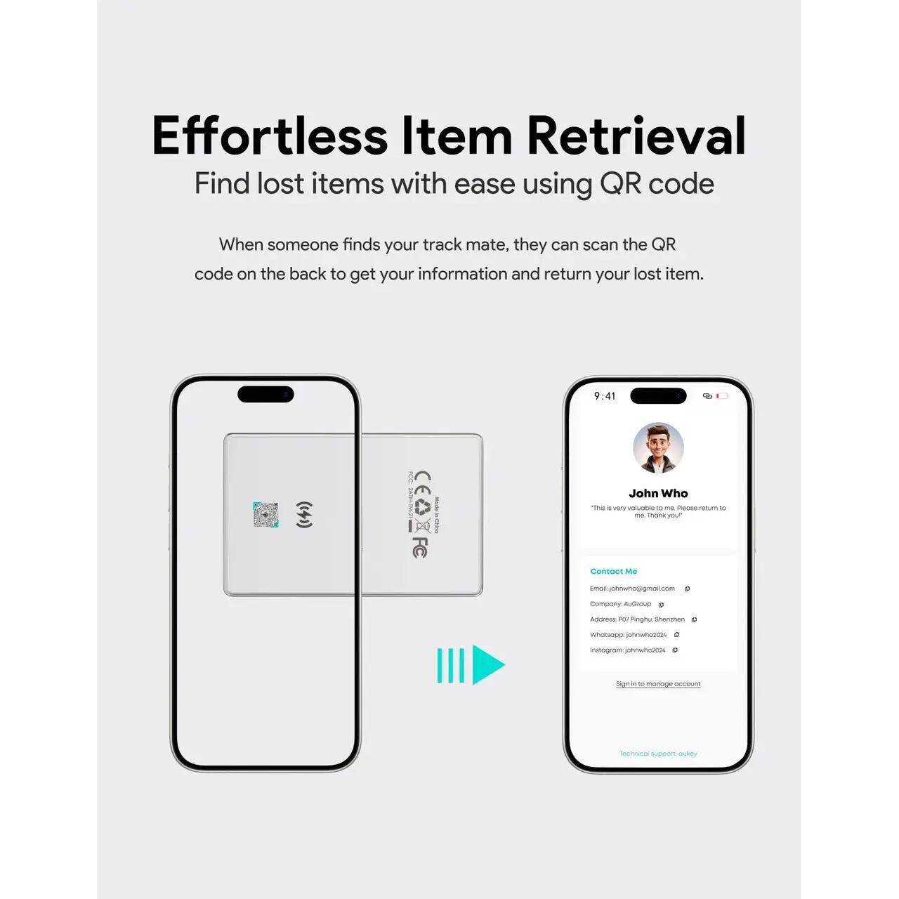 AUKEY Track Mate 3 Smart Bluetooth Tracker Medium Gray