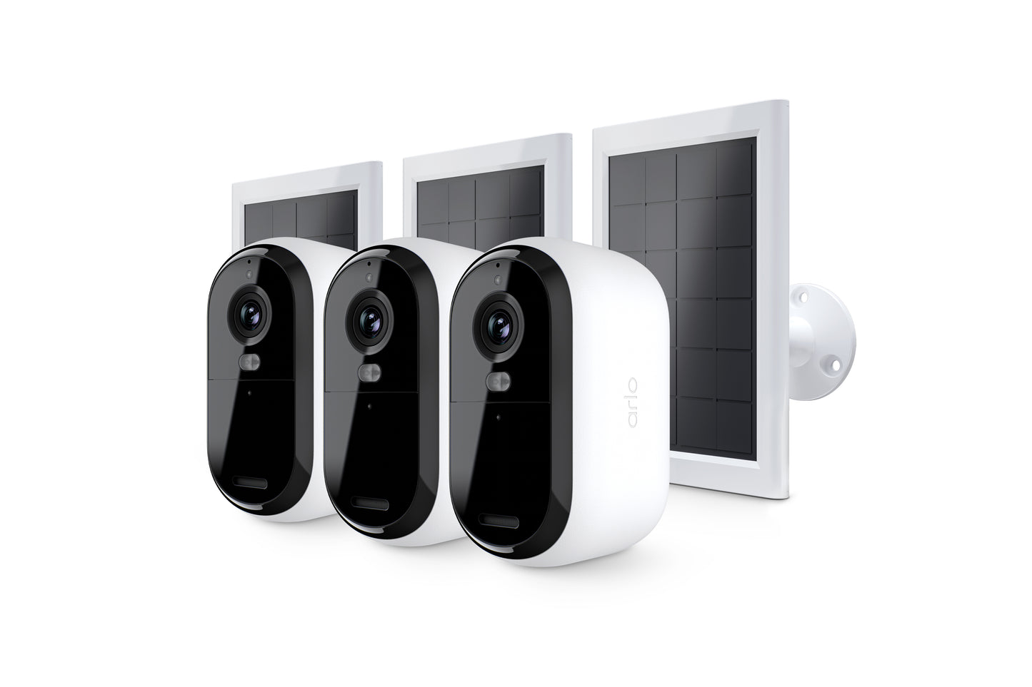 Arlo Essential (Gen.2) Bundle 2K Outdoor Security Camera - 3 Camera Kit + 3 Essential Solar Panel Charger - White