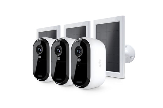 Arlo Essential (Gen.2) Bundle 2K Outdoor Security Camera - 3 Camera Kit + 3 Essential Solar Panel Charger - White