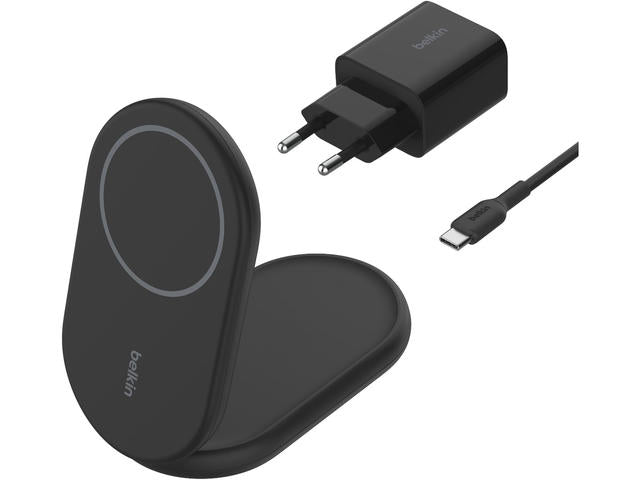 Зарядна стойка със зарядно и кабел от Belkin - BOOSTCHARGE Qi2 - черна