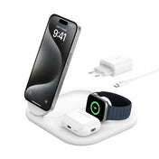 Стойка с кабел и зарядно от Belkin - BOOSTCHARGE Qi2 - бяла