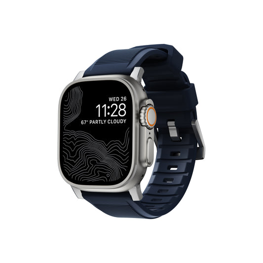 "Nomad Rugged Strap, atlantic blue/silver - AW Ultra 2/1 49mm 9/8/7 45mm/6/SE/5/4 44mm/3/2/1 42mm" - iSTYLE BG