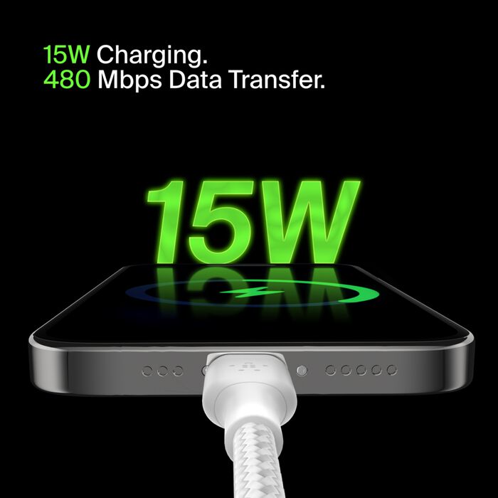 Кабел от Belkin USB-C към USB-A плетен - 1M - бял