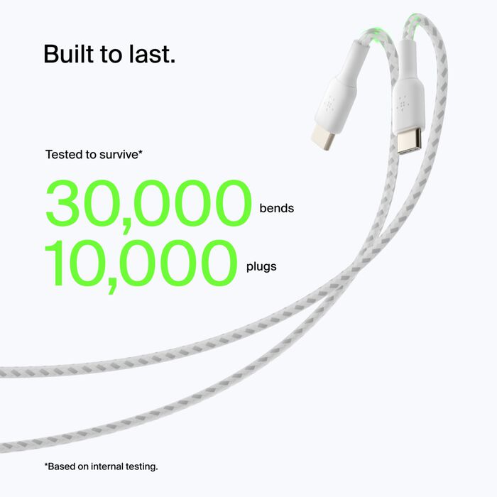 Кабел от Belkin USB-C към USB-A плетен - 1M - бял