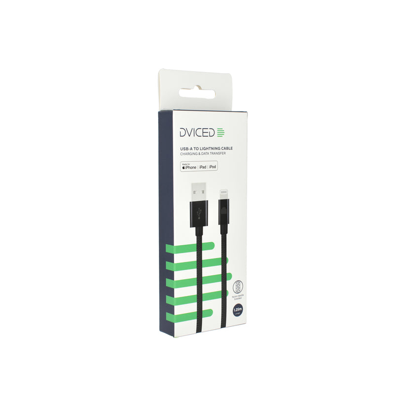 Dviced Cable USB-A to Lightning Nylon Textile 1,25m - Black - iSTYLE BG